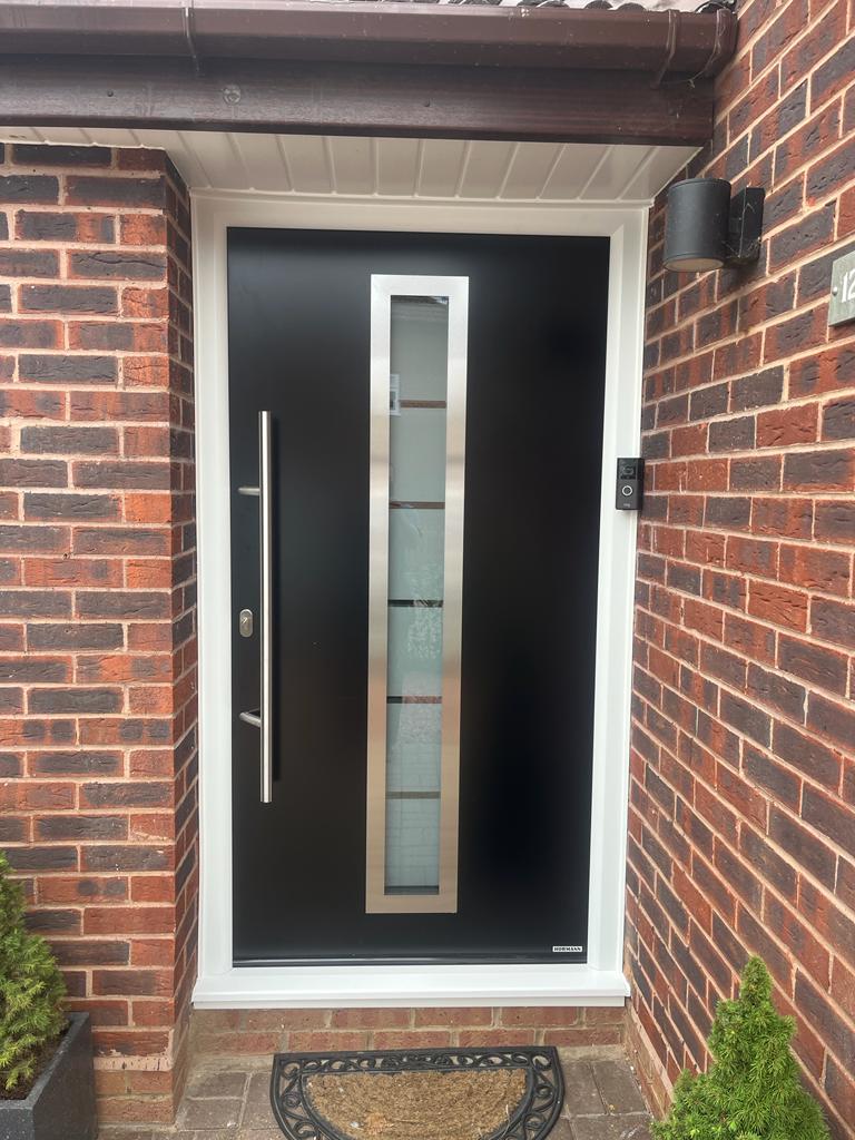 Hormann Thermo65 Style 700B (sand-blasted glass with 7 clear stripes) Door