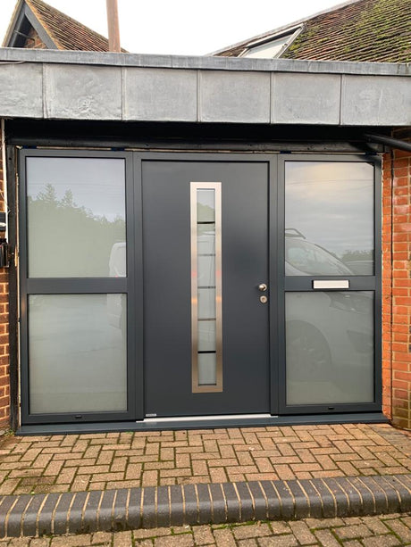 Hormann Thermo65 Style 700B (sand-blasted glass with 7 clear stripes) Door